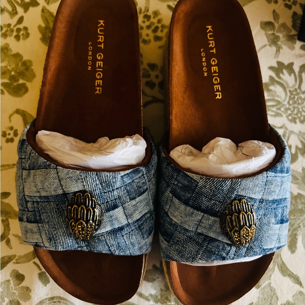Kurt Geiger Denim Slides with Gold Detail
